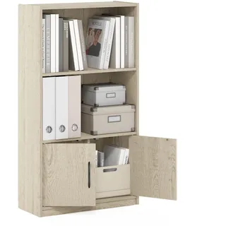 Furinno Gruen 3-stufiges offenes Regal-Bücherregal mit 2 Türen, Metropolitan-Kiefer