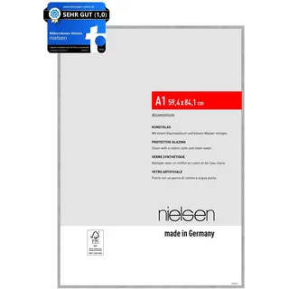 nielsen Bilderrahmen, 59,4 x 84,1 cm (A1), Aluminium, Silber matt, Posterrahmen zum Aufhängen im Hoch- & Querformat, bruchsicheres Kunstglas, Atlanta