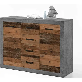 Kommode Sideboard INDIANA 4 Beton und Old Wood Optik - Dunkelgrau