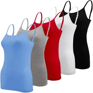 BQTQ 5 Stück Unterhemd Damen Spaghetti Top Spaghettiträger Basic Cami Tank Tops mit Verstellbarer Strap für Frauen