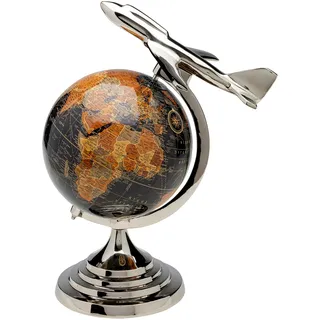 Deko Objekt Globus mit Flugzeug, Mehrfarbig, Wohnaccessoire, Aluminiumgestell, 39x31x24 cm (H/B/T)