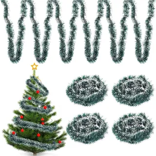 20M Weihnachtsgirlande Grün, Ø 9 cm Künstliche Weihnachtsgirlande aus PET, Tannengirlande Grün mit Weißen Rändern, Girlande Weihnachten für Outdoor Indoor Weihnachtshochzeitsparty Kränze Dekorationen