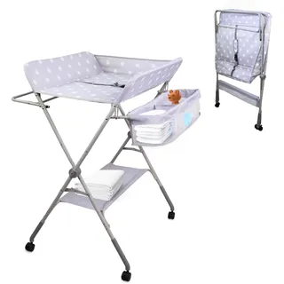 Mobiclinic Mobiclinic®, Wickeltisch, Klappbar, Höhenverstellbar, Bis zu 15 Kg, 0–36 Monate, Windel-Organizer, 360°-Räder mit Bremse, Gurt und Sicherheitszaun, Waschbarer Bezug, Aufbewahrung, Zoey