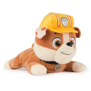 PAW PATROL GUND Rubble Plush, Official Lounging Rubble Plush Toy, Weighted Stuffed Animal, Sensory Toy for Ages 1 and Up, 8”