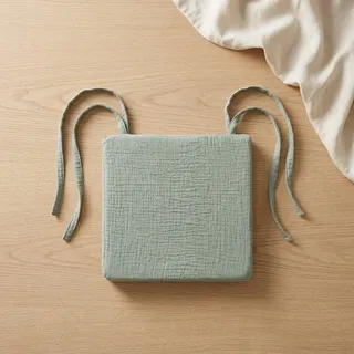 KraftKids Stuhlkissen Sitzkissen mit Klettverschluss zum Abnehmen, Musselin Mint aus 100% Baumwolle, gepolstert mit PU-Schaum, waschbar, handgefertigt EU