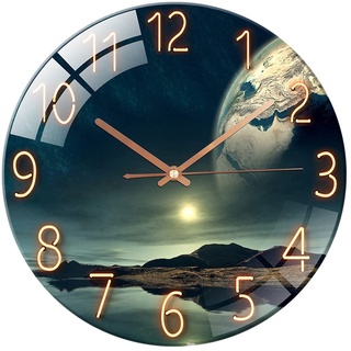 ALEENFOON Wanduhr aus Glas 30cm Lautlos Nicht Tickend Dekorative Runde Wanduhr für Wohnzimmer Küche Schlafzimmer Flur Büro (Meereswunder)