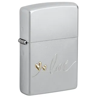 Zippo Sturmfeuerzeug - Heart, Satin Chrome, Auto Two Tone - Nachfüllbar - Wiederverwendbar - Windfestes Design - Geschenkbox - Made in USA
