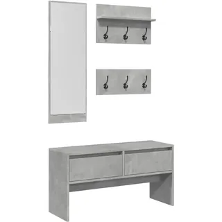 4-tlg. Garderoben-Set Betongrau Holzwerkstoff - Grau