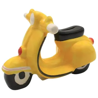 XL Sparfigur, Sparroller, Führerschein Spardose, Sparbüchse, Spardose Rollerführerschein, Mopedspardose, Geldgeschenk Motorroller, Sparschwein als Roller in gelb aus Keramik, L/B/H 20 x 10 x 11 cm.