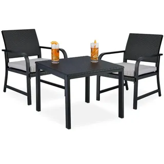 Relaxdays 3-tlg.BALKONMÖBEL-SET , Kunststoff, Metall, Textil , Gartenmöbel, Gartengarnituren, Gartenmöbel-Sets