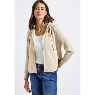 Kapuzensweatshirt STREET ONE, Damen, Gr. 44, tusk cream, Sweatware, Obermaterial: 65% Baumwolle, 35% Polyester. Futter: 100% Baumwolle, unifarben, regular fit normal, ohne Ausschnitt, Rippbündchen, Sweatshirts Kapuzensweatshirt, mit Gallon Streifen
