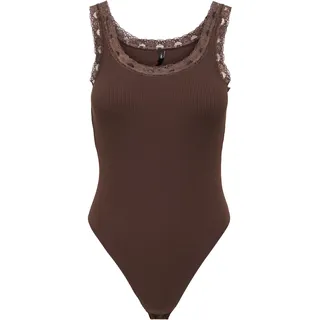 Body ONLY "ONLVINI S/L LACE BODYSUIT RS JRS", Damen, Gr. XL, N-Gr, coffee bean, Jersey, Obermaterial: 94% Baumwolle, 6% Elasthan, unifarben, Rundhals, Bodys Body, Baumwollmischung, Spitze
