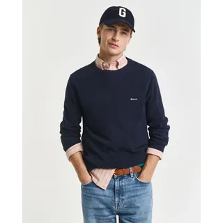 Rundhalspullover GANT "COTTON PIQUE C-NECK", Herren, Gr. 5XL, blau (evening blau), Strick, Obermaterial: 100% Baumwolle, unifarben, regular fit hüftlang, Rundhals, Rippstrickbündchen, Pullover Rundhalspullover, mit Logostickerei auf der Brust