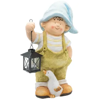 Wichtelstube-Kollektion Gartenfigur XL Hans mit Gans und Laterne Dekofigur Outdoor 40cm hoch Gartedeko Wetterfest für Außen Polyresin