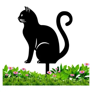 Schwarze Katzenstele für den Garten, Metall Gartenstatue für Tierzäune | Handgefertigte Katzen-Dekoration für Rasen und Terrasse, ideal für Katzenliebhaber