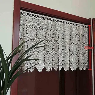 Yaland scheibengardinen Spitze Kurze vorhänge landhausstil bistrogardinen ösen vorhänge fenstervorhänge Türbehang mit Blumenmuste Wunderschön dekoriert (BxH 250X50cm) Weiß 1 Stück