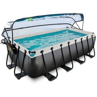 EXIT TOYS Black Leather Pool Set 400 x 200 x 100 cm inkl. Sandfilterpumpe und Abdeckung