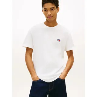 T-Shirt TOMMY JEANS "TJM REG BADGE TEE EXT", Herren, Gr. XXL, beige (ecru), Single Jersey, Obermaterial: 100% Baumwolle, unifarben, Basic, regular fit hüftlang, Rundhals, abgesteppt, Shirts T-Shirt, mit Logostickerei