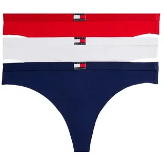 Tommy Hilfiger Uw0uw06139 Tanga 3 Einheiten - White / Primary Red / Preppy Navy - L