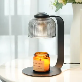 WYghyronic Kerzenwärmerlampe mit Timer und 4 Helligkeitsstufen, Elektrischer Kerzenwärmer für Glaskerzen, Wohnaccessoire, Schwarz, Inklusive 2 Glühbirnen (grayish black)