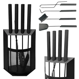 DanDiBo Kaminbesteck Schwarz Modern 5 Teilig Set 96616 Kaminset Kamingarnitur Ofenbesteck - Silber