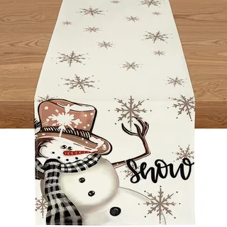 YCOLL Weihnachtsdeko Tisch Tischläufer Weihnachten Schneemann Winter Wasserabweisend Tischläufer Modern Weihnachtstischläufer für Drinnen und Draußen Party Küche Esstisch Dekoration