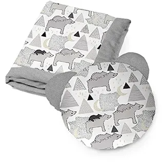 KOSPU Bettwäsche-Set Kissen und Decke für Kleinkinder und Babys, aus Baumwolle und Velours-Stoff, Füllung aus 100% Polyester, Schlafdecke 75 x 100 cm, Bärchen-Schlafkissen Æ40 cm