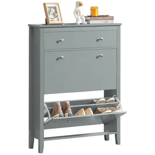 SoBuy Schuhschrank Grau , Holzwerkstoff , 80x108x25 cm , Garderobe, Schuhaufbewahrung, Schuhkipper