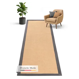 carpetfine Sisalteppich Läufer Grau 75x300 cm | Moderner Teppich für Wohn- und Schlafzimmer