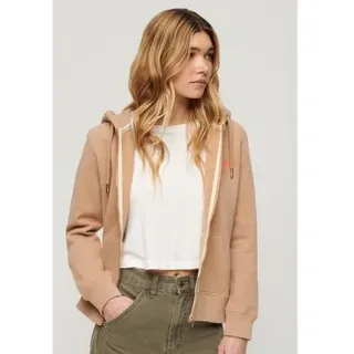 Superdry für Damen. W2012047A Kapuzensweatshirt mit Reißverschluss und Logo Essential braun (L), Lässig, Baumwolle, Langarm
