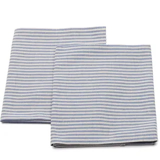 LinenMe Set mit 2 Geschirrtücher Halbleinen 47x70 cm Jazz - Küchentücher & Handtücher Natürlich 53% Leinen, 47% Baumwolle mit Aufhänger in Blau gestreift, Hergestellt in Litauen