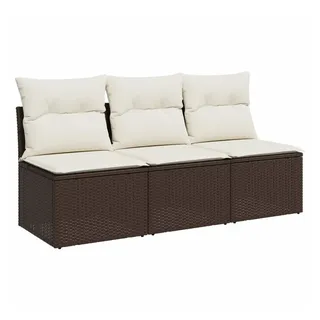 vidaXL Gartensofa mit Kissen 3-Sitzer Braun Poly Rattan