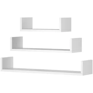 Selsey KASSI - Wandregal 3er-Set / 3 minimalistische Hängeregale mit erhöhten Rändern, 80/60/40 cm breit (Weiß)