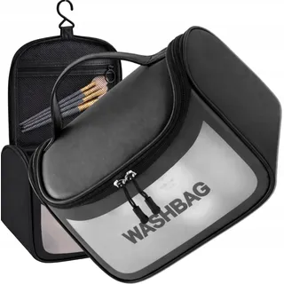 EDIBAZZAR | Wasserdichte, große, transparente und geräumige schwarze Kosmetiktasche für Damen und Herren