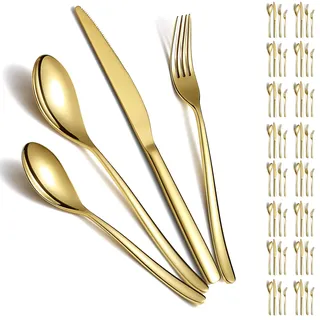 Berglander Goldbesteck Set 48 teiliger Service für 12 Personen, goldenes Titan Besteck Set aus Edelstahl, Goldlöffel Gabeln Messer-Set für Zuhause, Hochzeit, Restaurant, Hotel, Spülmaschinen-Safe