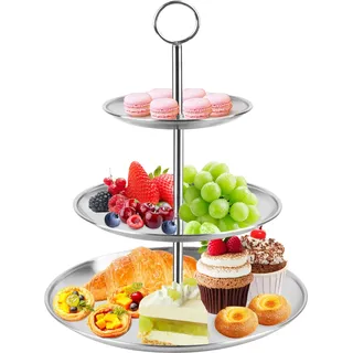 Fonyet Etagere 3 Etagen Edelstahl Cupcake Ständer Silber Etagere 3 stöckig Moderne Küchen Hochzeit Party Deko, Serviertablett Ständer Wiederverwendbar für Desserts, Kuchen, Käse und Obst