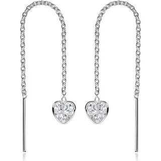 Materia Silber Ohrringe Damen 925 Durchzieher - Zirkonia Herz weiß SO-480-Weiß