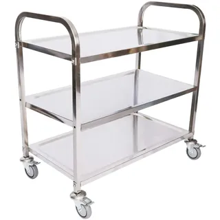 Wiltec Edelstahl Servierwagen 3 Etagen bis 150kg Küchenwagen Rollwagen Leichtlaufräder mit Bremsen