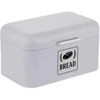 Relaxdays Brotkasten, Brotbox mit Deckel , Griff, HBT: 16,5x30x19 cm, Brot aufbewahren, Brotkiste Retro, Metall, grau