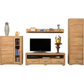 Wohnwand Basel Set VII Wildeiche Massivholz geölt 4-teilig - Braun