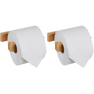 Relaxdays Toilettenpapierhalter ohne Bohren, Bambus, Selbstklebender Klopapierhalter, Badezimmer, Wandmontage, Natur (Packung mit 2)