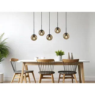 Mehrflammige LED Balkenpendelleuchte für über Esstisch mit Rauchglas Glaskugeln