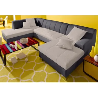 DOMO collection Wohnlandschaft »Turah moderne Steppung, incl. Zierkissen, auch in Leder,« wahlweise mit Bettfunktion, B/T/H: 297/82/75 cm, U-Form, braun