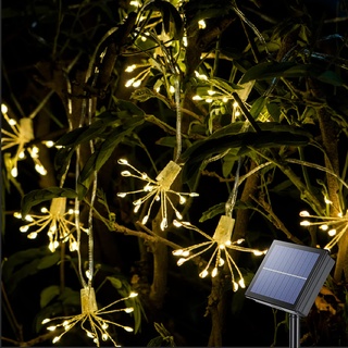 DINOWIN Solar Lichterkette Aussen, Wasserdichte Pusteblume Feuerwerk Lichter 8 Mode Kupfer Lichterketten Warmweiß Garten Rasen Weihnachten dekoration (200LED)