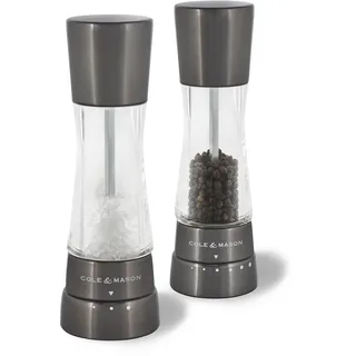 Cole & Mason H59428G Derwent Gunmetal Grau Salz und Pfeffer Mühle, Gewürzmühle, 2er Set Manuell, Edelstahl/Acryl, 190mm, Precision+, Geschenkset
