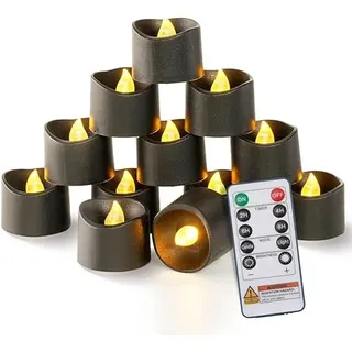 Homemory 12 Stück Schwarz LED Teelichter, Fernbedienung Kerzen mit 2/4/6/8H Timer, batteriebetriebene Teelichter für draußen (400+ Hour)