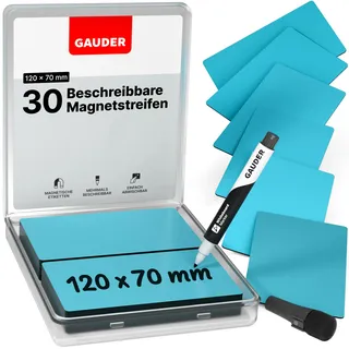 GAUDER Magnetstreifen beschreibbar | Magnetschilder zum Beschriften | Magnetkarten für Kanban Board, Whiteboard & Tafel (120 x 70 x 0,8 mm)