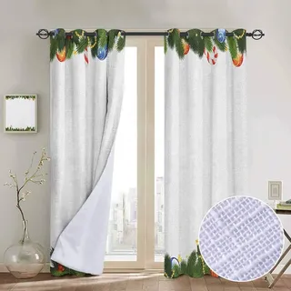 NUOMANAN Moderne Bauernhof-Vorhänge für Neujahr, Weihnachts-Themenarrangement Santa Bäume, Kugeln, Rentiere, Rot-Weiß, Design Vorhänge 2 Paneele Schlafzimmer Küche Vorhänge 100" W x 96" L Color06