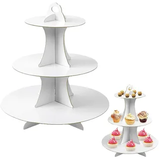 Tortenständer,3-tier Cardboard Cupcake Stand,Etagere Pappe Weiß Muffin Ständer,Faltbare kuchenständer für Mehrstöckige Kuchen Weihnachten Hochzeit Hochzeitstortenständer Geburtstag Babyparty 30x30cm