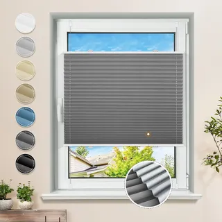Plissee ohne Bohren Verdunkelung Klemmfix Grau 70x110cm Thermo Plissees 100% Verdunklung Rollos für Fenster & Tür Verdunklungsplissee ohne Bohren Sichtschutz und Sonnenschutz